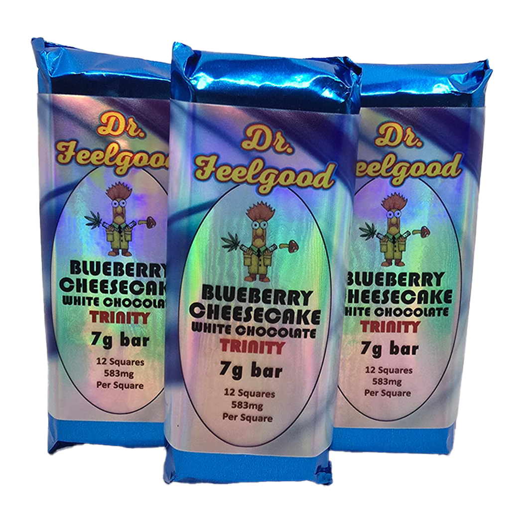 Dr FeelGood Blueberry Cheesecake Milk Chocolate Trinity Bar