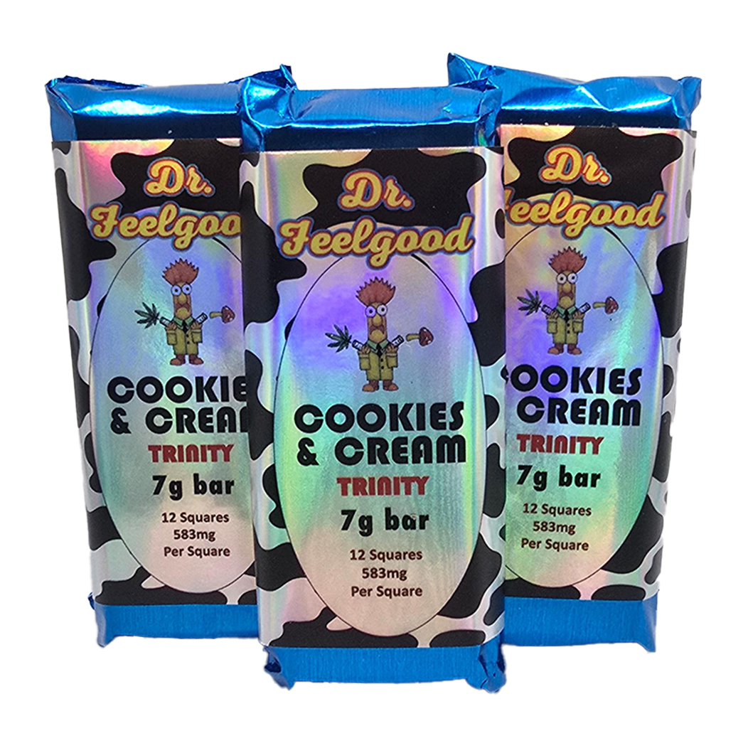 Dr FeelGood Cookies and Cream Milk Chocolate Trinity Bar